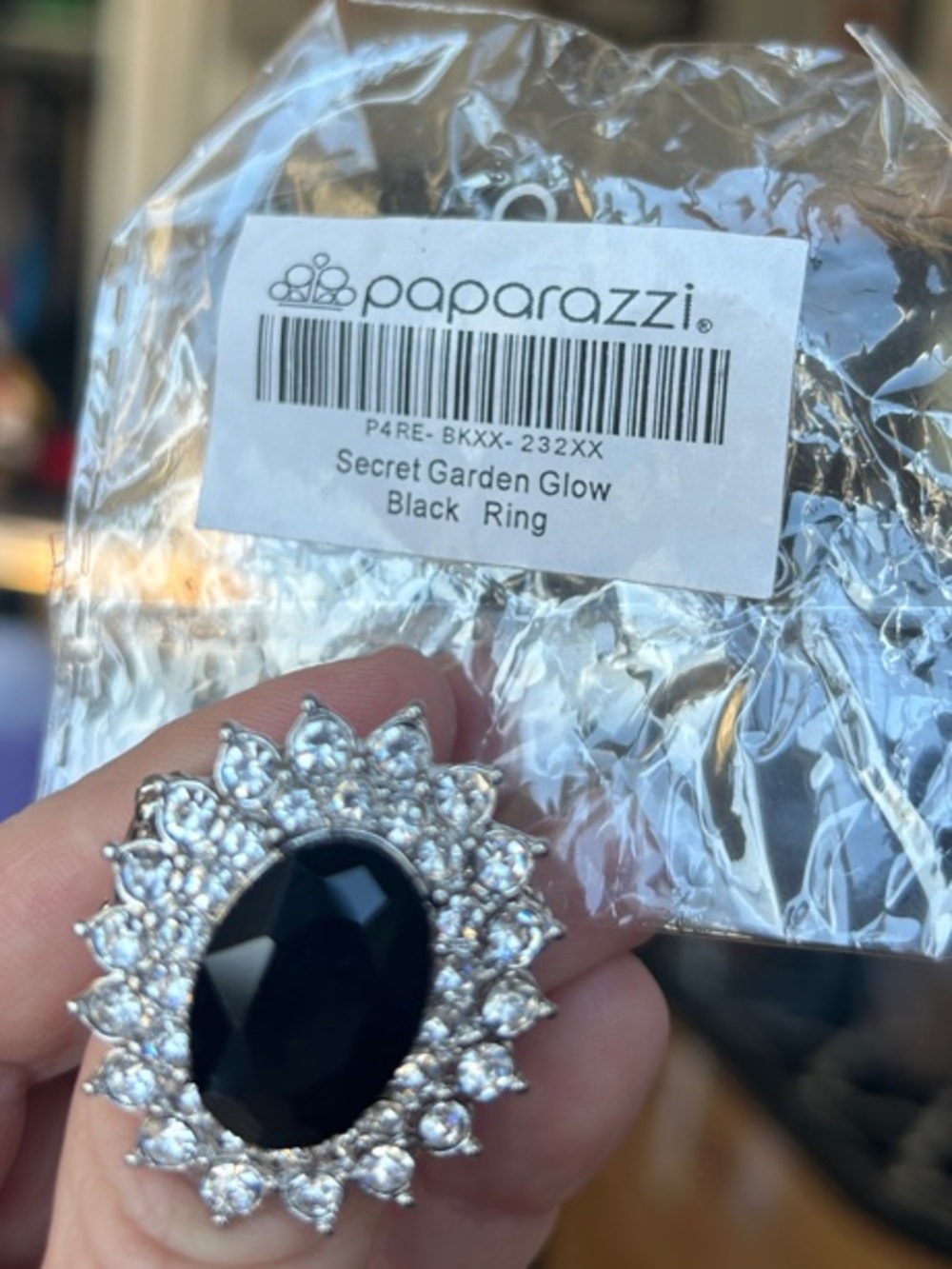 paparazzi Black Oval Center Crystal Ring with Clear Halo